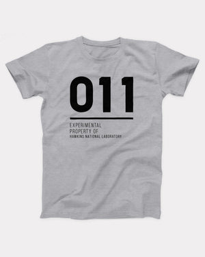 011 Experimental Property T-Shirt, flat lay on grey