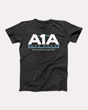 A1A Car Wash T-Shirt, flat lay on grey