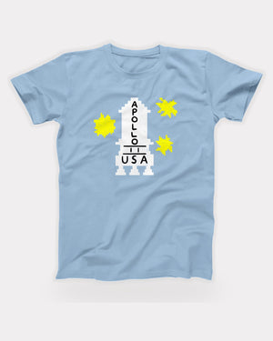Apollo 11 Sweater T-Shirt in Baby Blue, flat lay on grey