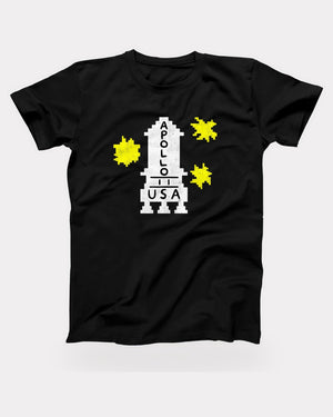 Apollo 11 Sweater T-Shirt in Black, flat lay on grey