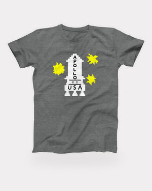 Apollo 11 Sweater T-Shirt in Deep Heather, flat lay on grey