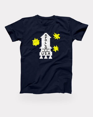 Apollo 11 Sweater T-Shirt in Navy, flat lay on grey