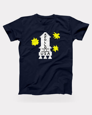 Apollo 11 Sweater T-Shirt in Navy, flat lay on grey