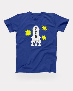 Apollo 11 Sweater T-Shirt in True Royal, flat lay on grey