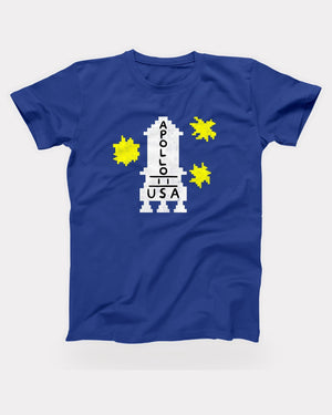 Apollo 11 Sweater T-Shirt in True Royal, flat lay on grey