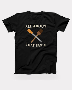 All About That Baste T-Shirt in Black, flat lay on grey