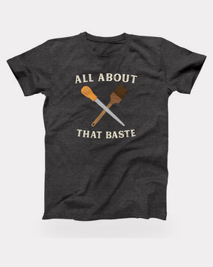All About That Baste T-Shirt in Dark Grey Heather, flat lay on grey