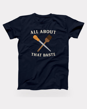 All About That Baste T-Shirt in Navy, flat lay on grey