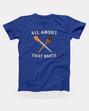 All About That Baste T-Shirt in True Royal, flat lay on grey