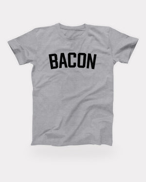 Bacon T-Shirt in Athletic Heather, flat lay on grey