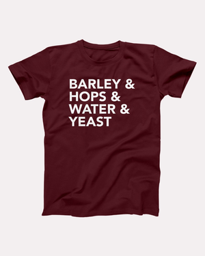 Barley & Hops T-Shirt, flat lay, Maroon