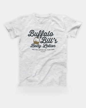 Buffalo Bill's Body Lotion T-Shirt in Ash, flat lay on grey