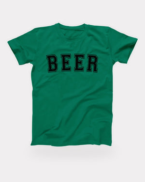 Beer T-Shirt in Kelly, flat lay on grey
