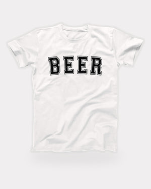 Beer T-Shirt in White, flat lay on grey