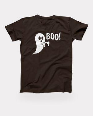 Boo Ghost T-Shirt in Brown, flat lay on grey