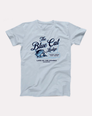 Blue Cat Lodge T-Shirt, flat lay, Light Blue