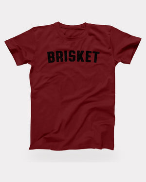 Brisket T-Shirt in Cardinal, flat lay on grey