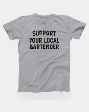 Support Your Local Bartender T-Shirt in Athletic Heather, flat lay on grey