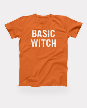 Basic Witch T-Shirt in Orange, flat lay on grey