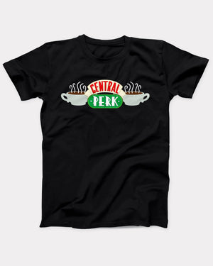 Central Perk Coffee T-Shirt, flat lay on grey