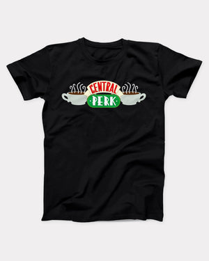 Central Perk Coffee T-Shirt, flat lay on grey
