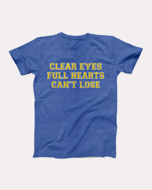Clear Eyes, Full Hearts, Can't Lose T-Shirt, flat lay on grey