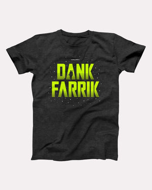Dank Farrik t-shirt in Dark Grey Heather, flat lay on grey