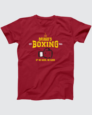 Drago's Boxing T-Shirt, flat lay on grey