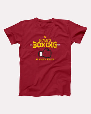 Drago's Boxing T-Shirt, flat lay on grey