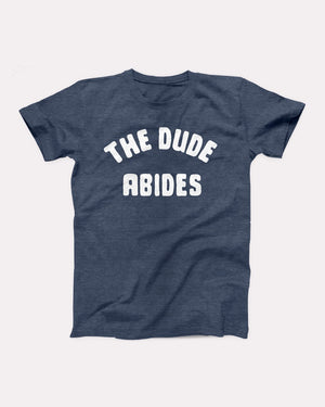 The Dude Abides T-Shirt, flat lay on grey