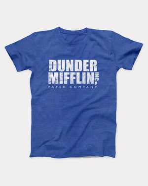 Dunder Mifflin T-Shirt, flat lay on grey