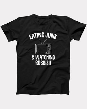 Eating Junk and Watching Rubbish Ugly Sweater, flat lay on grey
