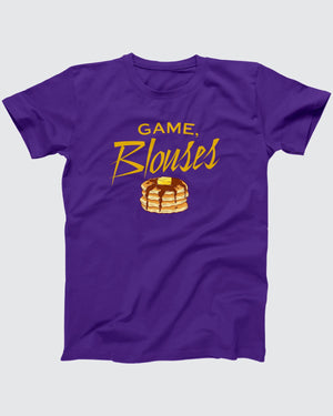 Game Blouses T-Shirt, flat lay on grey