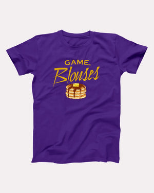 Game Blouses T-Shirt, flat lay on grey