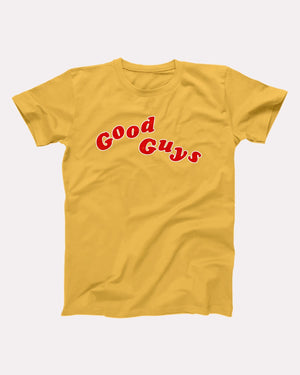 Good Guys T-Shirt, flat lay on grey
