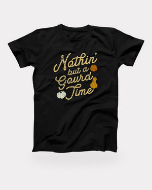 Nothin' But a Gourd Time T-Shirt in Black, flat lay on grey