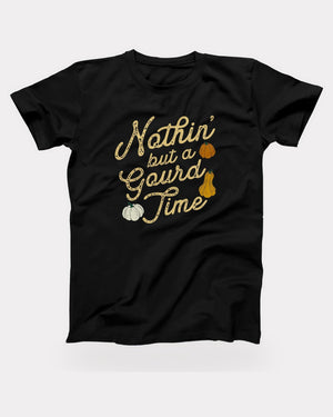 Nothin' But a Gourd Time T-Shirt in Black, flat lay on grey