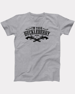 I'm Your Huckleberry T-Shirt, flat lay on grey