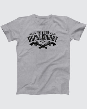 I'm Your Huckleberry T-Shirt, flat lay on grey