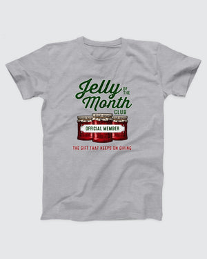 Jelly of the Month Club T-Shirt, flat lay on grey