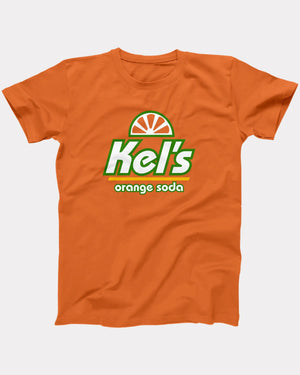 Kel's Orange Soda T-Shirt, flat lay on grey