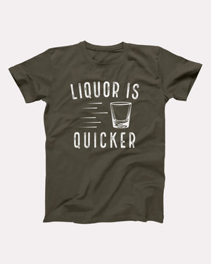 Liquor is Quicker T-Shirt, flat lay on grey