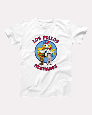 Los Pollos Hermanos T-Shirt, flat lay on grey