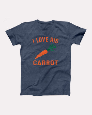 I Love His Carrot t-shirt in Heather Navy, flat lay on grey