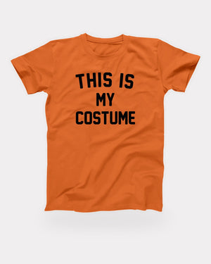 This Is My Costume T-Shirt in Orange, flat lay on grey