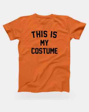 This Is My Costume T-Shirt in Orange, flat lay on grey