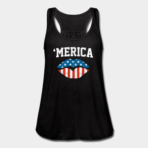 merica lips womens flowy tank top
