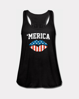 merica lips womens flowy tank top