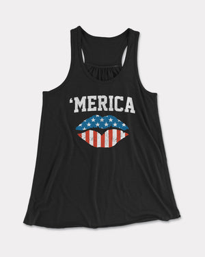 merica lips womens flowy tank top