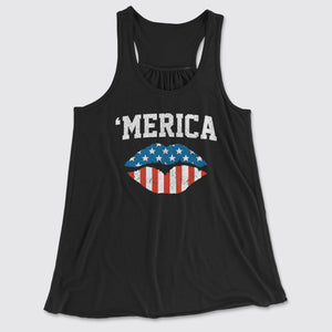 merica lips womens flowy tank top